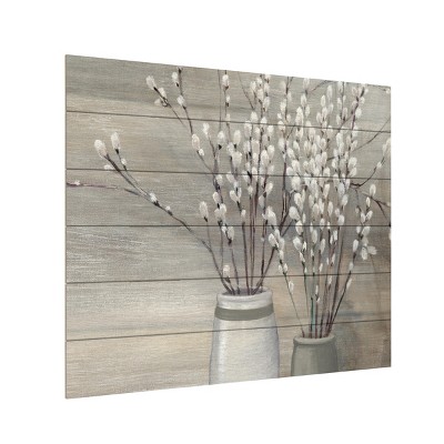 Trademark Fine Art - Julia Purinton 'Pussy Willow Still Life Gray Pots Crop' Wood Slat Art