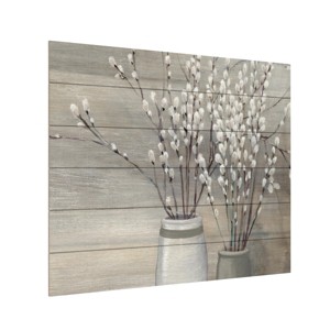 Trademark Fine Art - Julia Purinton 'Pussy Willow Still Life Gray Pots Crop' Wood Slat Art - 1 of 3