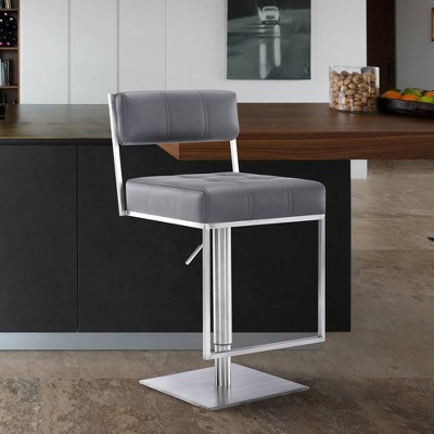Michele Contemporary Gray Faux Leather Adjustable Swivel Stool