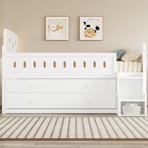 GDFStudio Nicola Space-Saving Wooden Kids Bed with Storage Drawers and Ladder Shelves,Full Size - 1 of 4