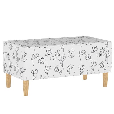 Skyline Furniture Storage Bench Contoured Tulips White: Cotton Upholstered Ottoman with Pine Frame