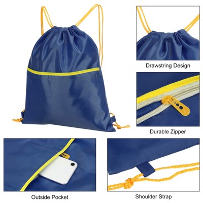 Unique Bargains Waterproof Adjustable Zip Pocket Drawstring Gym Backpack Bag for Women Men Orange — фото 4