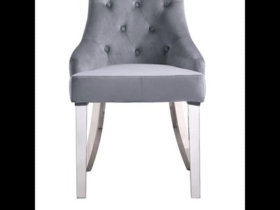 Gray Upholstered Parsons Side Chair with Mirrored Silver Finish