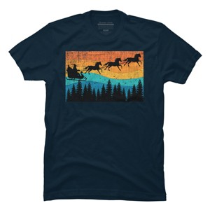 Men's Design By Humans Retro Christmas Horse Riding Santa Vintage 70s 80s Xmas By pahari T-Shirt - 1 of 4