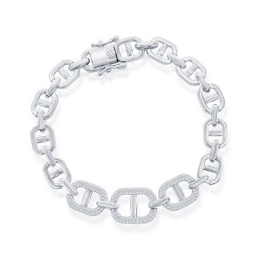 Bella Silver Sterling Silver, Micro Pave CZ Linked Bracelet - Silver - 7.5 Inch - 1 of 2