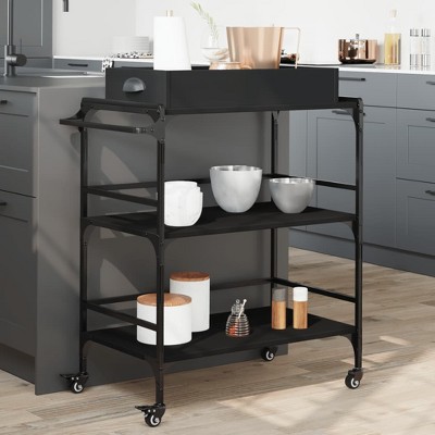 vidaXL Kitchen Trolley Black 32.1 in.x16.1 in.x36.4 in. Engineered Wood