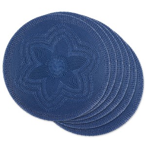 DII Round Floral Placemat Set 6 Piece, French Blue, 15" Dia - 1 of 4