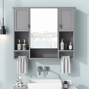 Vynxaria 35" x 28" Modern Wall-Mounted Bathroom Storage Cabinet with Mirror and Towel Bar, Perfect for Stylish Organization and Space-Saving Solutions - 1 of 4