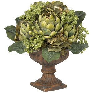 Nearly Natural Artichoke Centerpiece Silk Flower Arrangement - 1 of 3