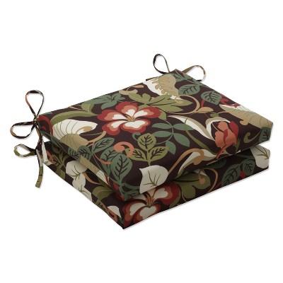 2pc Outdoor Chair Cushions - Brown/Green Floral - Pillow Perfect