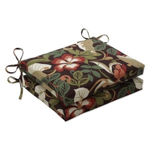 2pc Outdoor Chair Cushions - Brown/Green Floral - Pillow Perfect - 1 of 4