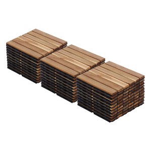 Interlocking Deck Tiles Striped Pattern, 12" x 12" Square Yellow Acacia Hardwood Outdoor Flooring for Patio - 1 of 4