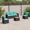 vidaXL Patio Sofa Set Black Poly Rattan Large Modular Patio Sofa Set - Black and Blue With Table - 2 of 4