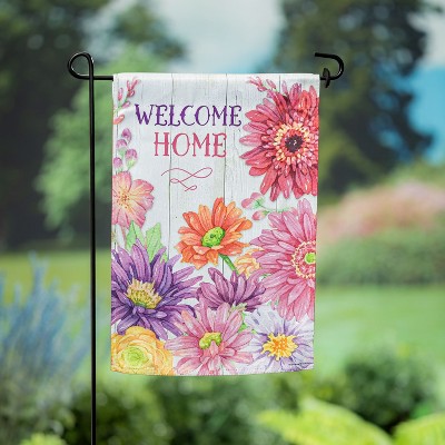Welcome Home Spring Suede Garden Flag with Floral Design