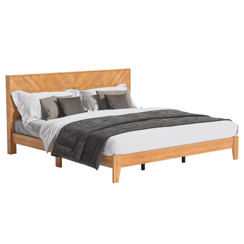 Galano Weiss Wood Frame Platform Bed With Headboard in Amber Walnut, Oslo Oak, Walnut, 4 of 19