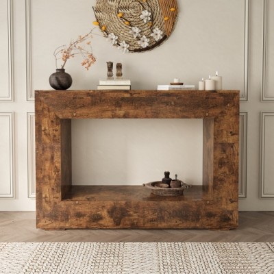47" Modern Console Table with Wood-Grain Finish, Rectangular Entryway Table, Farmhouse Sofa Table for Hallway or  Living Room-The Pop Home