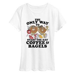 Women's - Instant Message - Only Way To Start The Day Coffee & Bagels Short Sleeve Graphic T-Shirt - 1 of 4