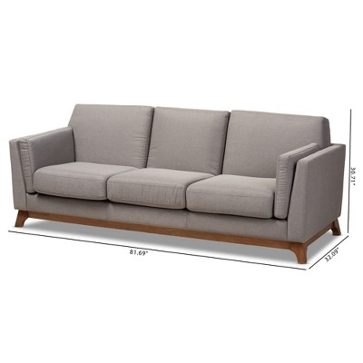 Sava Gray Fabric Upholstered Walnut Wood 3-Seater Sofa