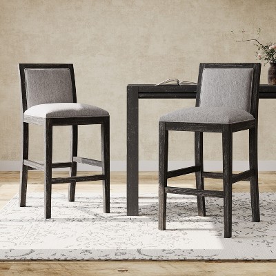 Sapphtopaz Modern Bar Stools Set of 2, Upholstery High Chair with Wood Legs, Dining Chairs with Mid Back, Barstools for Kitchen Island