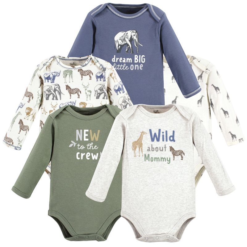 Touched by Nature Infant Boy Organic Cotton Long-Sleeve Bodysuits, Boy Safari, 1 of 8