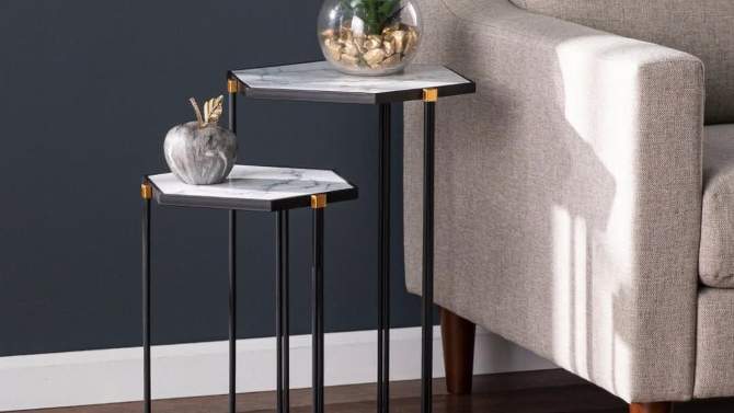 Set of 2 Memthy Faux Marble Nesting Tables Black/Gold - Aiden Lane, 2 of 11, play video