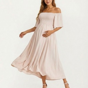 flowy maxi maternity dress YMNXA Women's Maternity Dress Flying Sleeve Round Neck Solid Color  Comfortable Stylish Flowy Maxi Dresses For Casual Daily Wear,Gn1,L