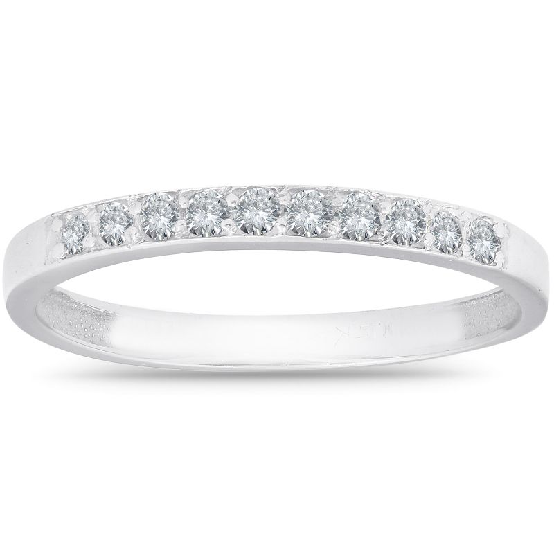 Pompeii3 1/4ct Diamond Wedding Ring 14K White Gold Womens Stackable Prong Band, 1 of 6