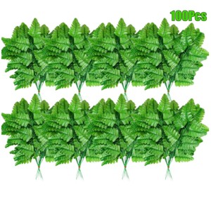Angel Sar 100 Pcs Artificial Fern Leaves, Plastic Green Cemetery Leaf Picks for Wedding Flower Arrangements, Home Decor and Crafts - 1 of 4