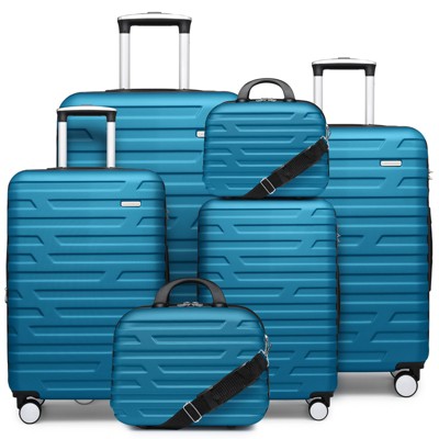 Coolife Luggage Sets 6 Piece Hardside Expandable Suitcases with Two Cosmetic Cases Spinner Wheels TSA Lock,Dark blue