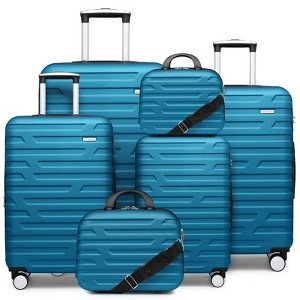 Coolife Luggage Sets 6 Piece Hardside Expandable Suitcases with Two Cosmetic Cases Spinner Wheels TSA Lock,Dark blue - 1 of 4