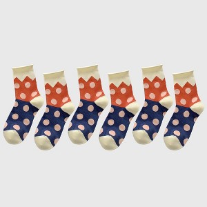 Anna-Kaci 6pk Women's Color - Blocked Polka Dot Cotton Ankle Socks - Trendy Ins - Style Socks - 1 of 4