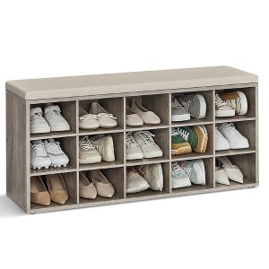 Shoe Bench with Cushion, Storage Bench with Padded Seat, Entryway Bench with 15 Compartments, 11.8 x 41.3 x 18.9 Inches - 1 of 4
