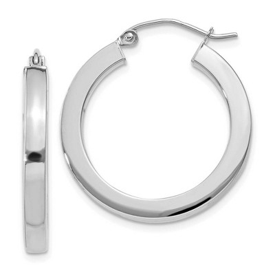 Black Bow Jewelry 3mm, 14k White Gold Square Tube Round Hoop Earrings, 25mm (1 Inch)