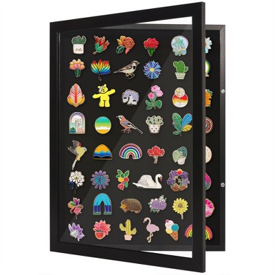 Americanflat 14x18 Pin Display Case with Polished Plexiglass - Ideal for Enamel Pins, Medals, Jewelry, Memorabilia - Silhouette Collection - Black
