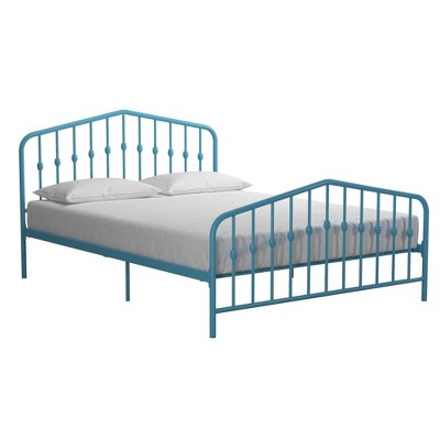 Sea Blue Queen Metal Platform Bed with Headboard and Slats