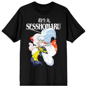 Inuyasha Manga Series Sesshomaru Character with Kanji Black Graphic Tee - 1 of 3