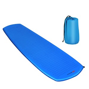 Costway Inflatable Sleeping Pad, Self Inflating Camping Mattress w/Carrying Bag Green\Blue - 1 of 4