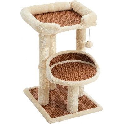 Multi-Level Cat Tree for Indoor Cats, Modern Cat Tower with Double Beds & Scratching Posts, 27 in Cute Cat Tree
