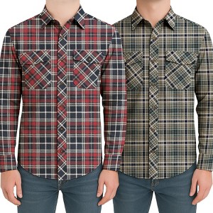 Men’s Cotton Brushed Flannel Plaid Shirt with Corduroy Trim (2-Pack) - 1 of 3