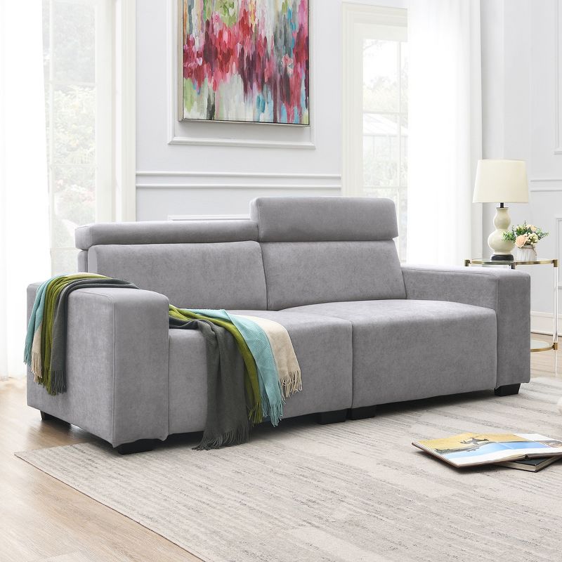 87" Velvet 2-Seater Sectional Sofa with Multi-Angle Adjustable Headrest - ModernLuxe, 1 of 13
