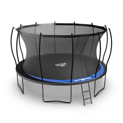 SpaceJump Lunar Trampoline, Outdoor 14 Foot Round Bouncer, Backyard Active Play Set with Safety Net, 330 Pound Weight Capacity, Black/Blue