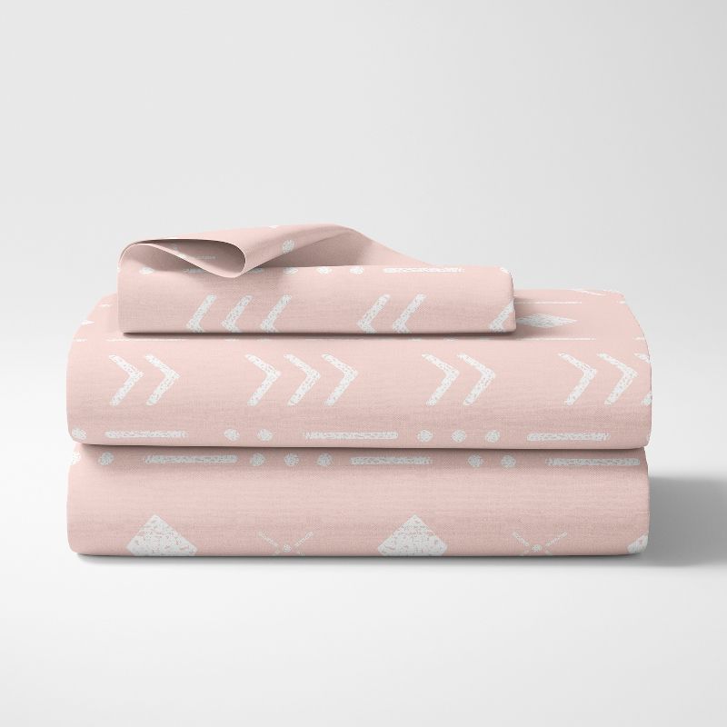 Sweet Jojo Designs Girl Kids Twin Sheet Set Boho Geometric Pink and White 3pc, 2 of 5