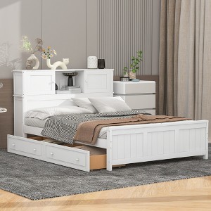 Full Size Platform Bed with Storage Headboard and 2 Drawers - ModernLuxe - 1 of 4