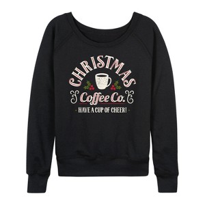 Women's - Instant Message - Christmas Coffee Co Lightweight French Terry Wide Neck Long Sleeve Shirt - 1 of 4