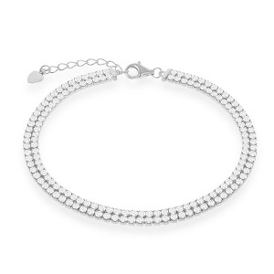 Bella Silver Sterling Silver Double Row CZ Tennis Bracelet - White - 6.5+1 Inch - 1 of 2