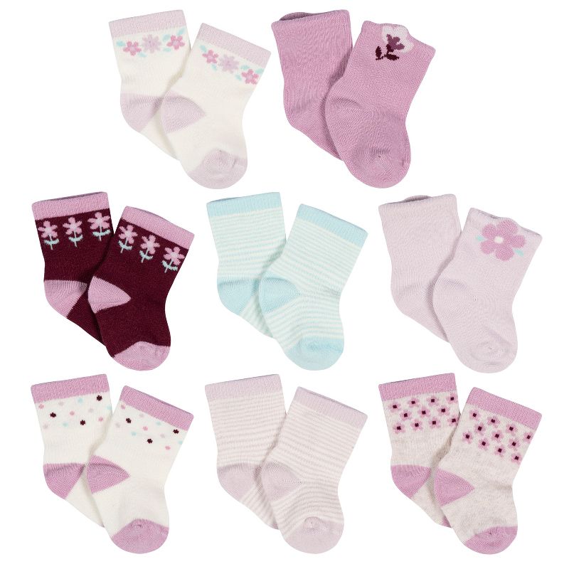 Gerber Baby Girls' 8-Pack Jersey Wiggle Proof® Socks Lavender Garden, 1 of 10