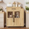 Kitchen Island Cart with Storage, Mobile Rolling Island with Glass Cabinet Doors & Spice Rack, Retro Style Dining Room Furniture, Natural Wood - 4 of 4