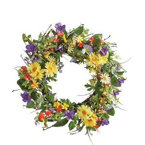 Collections Etc Wild Daisy Floral Twig Wreath 19" x 19" x 4" Multicolored - 1 of 4