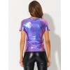 Allegra K Women's Party Metallic Short Sleeve Textured Shiny T-shirts - 4 of 4