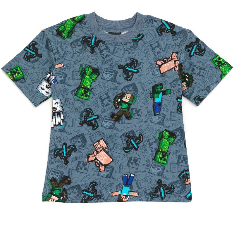 Minecraft Creeper Zombie Steve French Terry T-Shirt and Bike Shorts Outfit Set Little Kid to Big Kid, 4 of 8
